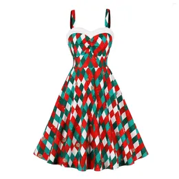 Casual Dresses Sexy Spaghetti Strap For Women Ladies Elegant Fashion Christmas Print High Waist Sleeveless Sundresses Years Party