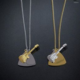 Chains Stainless Steel Punk Guitar Pick Pendant Necklace Music Jewellery Men Women Gift