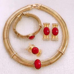 Necklace Earrings Set Women Jewellery Dubai Gold Plated Simple Fashion Round Copper Material Bracelet For Party Favours