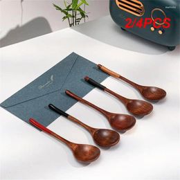 Dinnerware Sets 2/4PCS Wooden Spoon Natural Wood Home Tableware Teaspoon Small Round Kitchen Accessories Soup Coffee