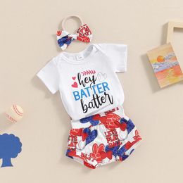 Clothing Sets Born Baby Girl Baseball Outfit Hey Batter Romper Bloomer Shorts Set 3Pcs Infant Summer Clothes
