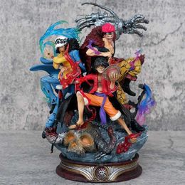 Action Toy Figures One Piece Figurine Three Captain Anime Figure Kid Law Luffy Action 20cm Pvc Statue Desktop Decoration Collection Model Toys Gift T240422