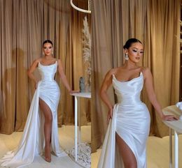 Thigh Stylish High Split Mermaid Prom Dresses New Sexy Sweetheart Backless Pleats Long Satin Evening Gowns Women Formal Ocn Vestidos