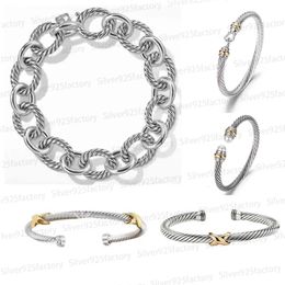 DY twisted bracelet designer cable bracelets for women high quality 1:1 fashion men gold 925 silver Pearl head cross bangle Bracelet open dy Jewellery man party gift