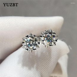 Stud Earrings YUZBT Women 925 Silver Excellent Cut Total 2 Carat Gemstone Diamond Test Past D Colour Moissanite Snowflake Gift