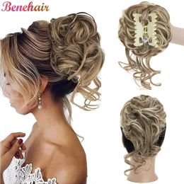 Chignon Chignon Benehair Synthetic Claw Chignon Women Messy Curly Fluffy Hair Bun Clip In Ponytail Hair Natural False Hairpieces 65g