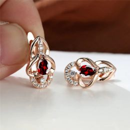 Earrings Double Heart Hollow Hoop Earrings Multicolor Zircon Water Drop Stone Earrings Rose Gold Colour Wedding Earrings For Women Jewellery