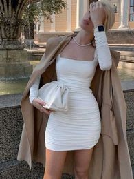 Basic Casual Dresses uched Solid Women Long Sleeve Mini Dress Bodycon Sexy Party Elegant Streetwear 2023 Autumn Winter Club White ClothesL2403