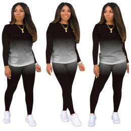 Suits Two Piece Woman Set Outfit Jogger Suit Gradient Long Sleeve Pullover TShirts Tops+Pants Leggings Casual Tracksuit Sweat Suits