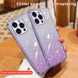 Cell Phone Cases Luxury Gradient Glitter Bling Plating Case For iPhone 15 14 13 12 11 ProMax 12mini 15Plus 14Plus 13mini Soft Silicone Back Cover d240424