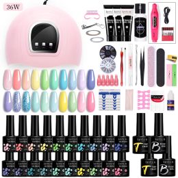 Kits Lilycute 20/10pcs Nail Gel Polish Manicure Set with Uv Led Lamp Dryer Extension Gel Kit Electric Nail Drill Nail Art Tools Kit