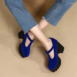 Dress Shoes PXELENA Spring Summer Retro Chunky Block High Heels Platform T Strap Women Elegant Office Lady Dating Pumps Plus Size