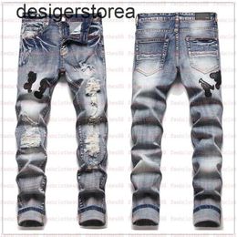 2023 hot Mens Jeans Designer European Jean Hombre Letter Star Men Embroidery Patchwork Ripped For Trend Brand Motorcycle Pant Mens Skinny