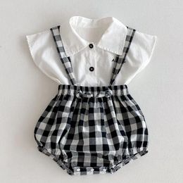 Clothing Sets Summer Baby Boys Clothes Set Infant Single Breast Short Sleeve Bottoming T-Shirt Plaid Bodysuit Suit Girls Cotton Outwears