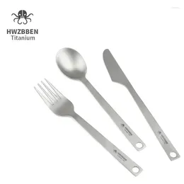 Dinnerware Sets HWZBBEN Premium Titanium Knife Fork Spoon Set Kitchen Cutlery Camping Tableware Ultralight Outdoor Lightweight Ti85