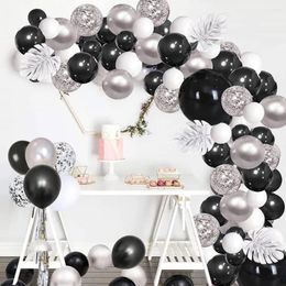 Party Decoration Valentines Day Backdrop Wedding Bridal Baby Shower 1 Year Boy Girl Birthday Decorations Black Silver Balloon Arch