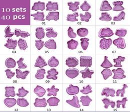 10Sets Cake Tools Plastic Cookie Cutter Set Handmade Press Biscuit Mould Christmas Halloween Theme 3D Stamp Plunger Fondant Chocola7762832