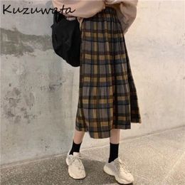 Skirts Women's Woollen Plaid Pleated 2024 Faldas Mujer De Moda High Waist A-line Jupe Fashion Vintage Thicked Skirt Korean Saia