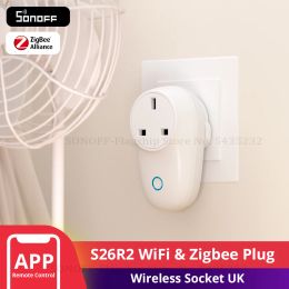 Plugs SONOFF S26R2 UK Smart Plug WiFi Zigbee Wireless Home Socket 3250W Timing Remote Control Power Outlet Work with Alexa Google Home