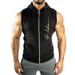 Sweatshirts Men Fitness Bodybuilding Sleeveless Hoodies Sweatshirt Male Gym Cotton Hooded Vest Casual Fashion Brand Sportswear Clothing