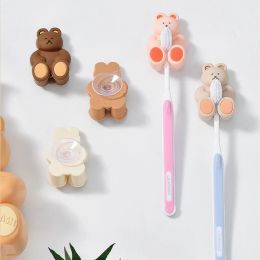 Heads Cute Bear Silicone Toothbrush Holder Bathroom Wall Mounted Toothbrush Holder Suction Cup Storage Hooks