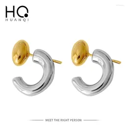 Stud Earrings HUANQI Trendy Geometric Oval Metal Beans Contrast Personality One Style Two Wear For Women Jewellery Party Holiday