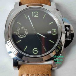 Designer 44mm Watch Men Automatic Mechanical Stainless Steel Luminous Waterproof Leather Strap Date P11