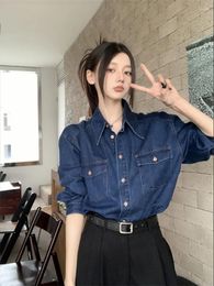 Women's Blouses Women Denim Shirt Jackets Spring Blouse Causal Cowboy Basic Jacket Coats Single Breasted Famale