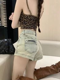 Women's Shorts Slergiri American Fashion Mid Waisted Denim Women 2024 Summer Y2k Vintage 90s Zipper Slim Jean Streetwear