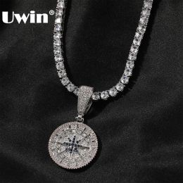 Necklaces UWIN Compass Pendant Necklaces for Men Women Iced Out Black and White Cubic Zirconia Charms Fashion Jewellery for Gift