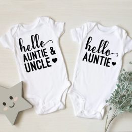 One-Pieces HELLO AUNT UNCLE Letters Print Newborn Baby Bodysuit Cotton Baby Boy Girl Onesie Short Sleeve Romper Jumpsuit Body Baby Clothes