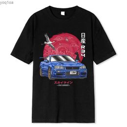 Men's T-Shirts Cotton Initial D T Shirt Men Women Harajuku Aesthetic Oversize T-Shirt Funny JDM LEGEND Car Tshirt Nissan Skyline R34 Tee ShirtL2404