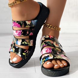 Sandals Shoes Woman 2024 Trend Women'S Large Size Thick Soled Slippers With Printed Ethnic Style Beach For Women