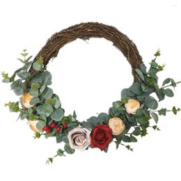 Decorative Flowers Grapevine Wreath Artificial Rose Berry Door Wreaths Spring Garland For Front Wedding Window Wall Home Decoration