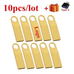 Drives 10pcs/ Metal Usb Flash Drive 64GB 32GB 16GB 8GB 4GB Pen Drive Pendrive Waterproof Silver Gold U Disk Memoria Cle Usb Stick Gift