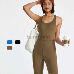Active Sets Back Cross Sports Jumpsuits Women One Pieces Bodysuits With Pads High Stretchy Yoga Rompers Soft Breathable Sportswear S-XL 240424