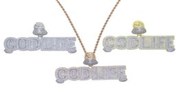 Chains Gold Rose Silver Plated Letter GOD LIFE Pendant With Full Cubic Zircon Paved Large Big Punk Necklace For Men Hip Hop Jewelr2613584