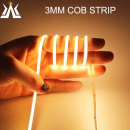 Strips 3mm Ultra Thin Fob Cob Led Strip Light 12v Super Fine Linear Flexible Led Bar Ribbon Tape for Room Decor Lights House Night Lamp
