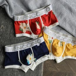 Underpants Youth Cotton Sexy Printed Boxer Shorts Men U Convex Pouch Underwear Boy Low Waisted Tight Fitting Breathability Sweat Absorption