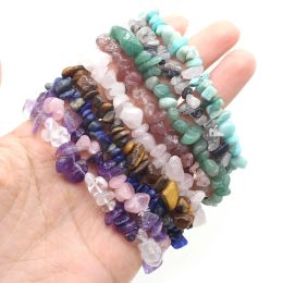 Strands 3pcs/Set 18cm Natural Stone Crystal Agate Tiger Eye Quartz Amethyst Colorful Crushed Stone Stretch Bracelet Jewelry Accessories