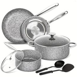 Pans 8pcs Pots And Set Cookware With Granite Coatings For Super Nonstick Result Essential Stone Utensil Kithchenware Cookwa