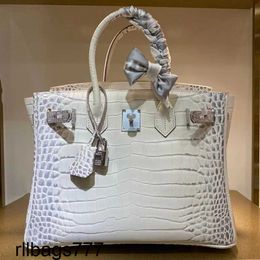 Buckle Diamond Platinum Bag Handbag Large Capacity Messenger Himalayan White Diamond Crocodile Pattern Womens Handmade Genuine Leather