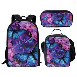 Backpack Trendy Fashion Novelty Funny Butterfly 3D Print 3pcs/Set Pupil School Bags Laptop Daypack Lunch Bag Pencil Case