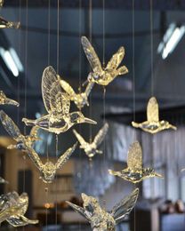 18pcs Transparent Crystal Acrylic Bird Hummingbird Ceiling Wall Hanging Home Wedding Stage Background Decoration Party Ornaments Y3846061