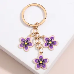 Keychains Cute Colorful Flower Keychain Enamel Key Ring Sweet Chains Souvenir Gifts For Women Girls Handbag Accessorie DIY Jewelry