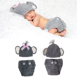 Sets Newborn Baby Elephant Knit Crochet Infant Baby Hat Costume Baby Girls Boys Photo Photography Prop Outfits