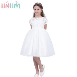 Sweatshirts Iiniim Kids Dresses for Girls White Vestido De Festa Prom Dress Toddler Princess Children's Hollow Heart Dress for Evening Party