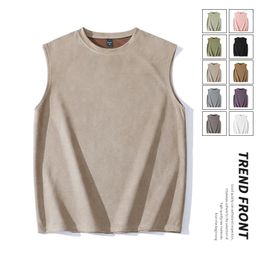 Men's Tank Tops Suede Fashion Trends Top Men Sleeveless Vest Solid O-Neck Summer Quality Casual Loose Fit Simple Camiseta Sin Mangas Hombre