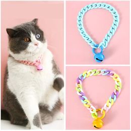 Dog Apparel Adjustable Cat Candy Colour Chain Collar With Bell Necklace Pet Accessory Collars Cats Punk Cool Puppy