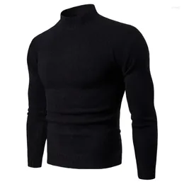 Men's Sweaters 2024 Pullover Solid Color Sweater Half High Collar Loose Fitting Casual Versatile Simple Knit